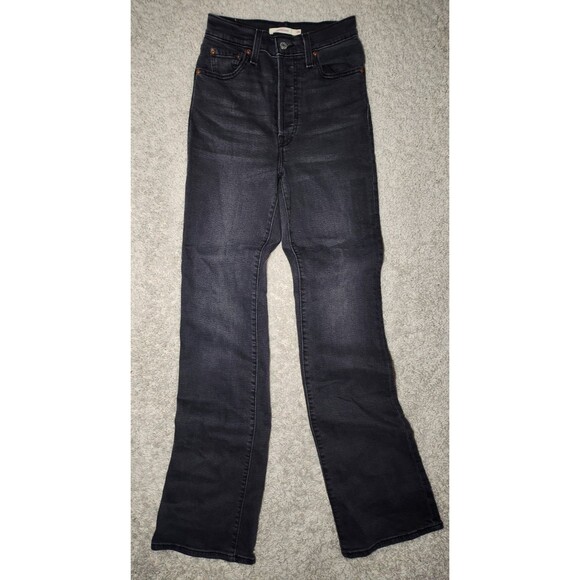 Levi’s Premium Ribcage Bootcut Jeans Women’s 26x33 Black Denim High Rise Button - Picture 1 of 6